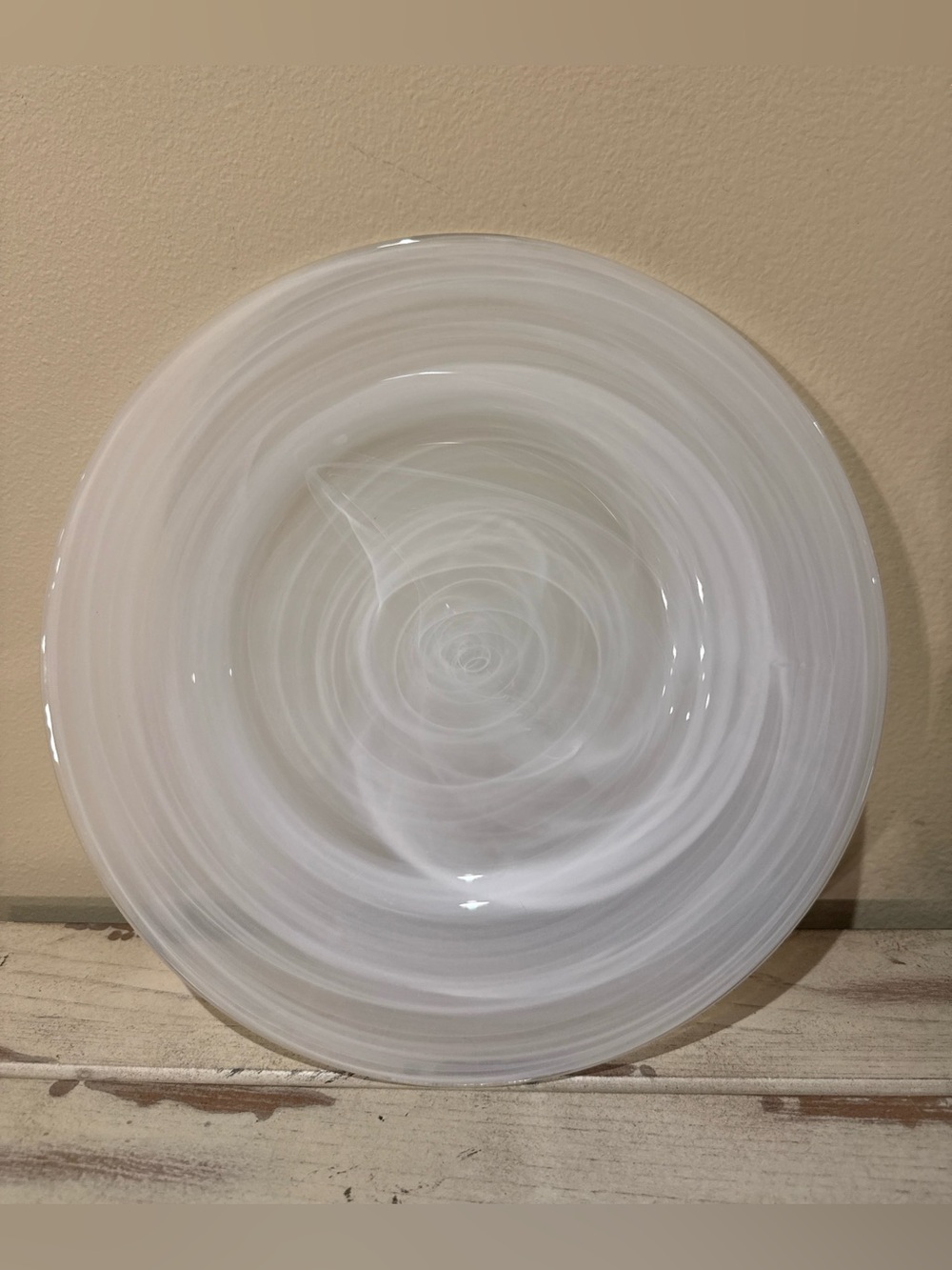 Pier 1 Artisan White Swirl Alabaster Glass Charger Plate 11”